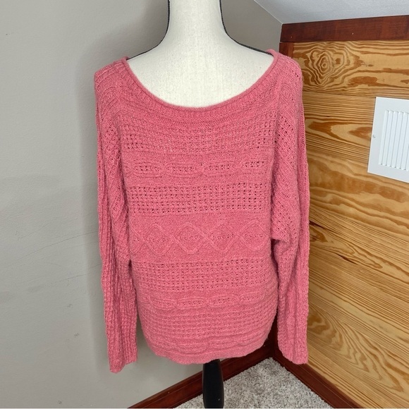 Abercrombie & Fitch Mauve Pink Mixed Open Knit Long Sleeve Sweater Medium - Picture 3 of 9